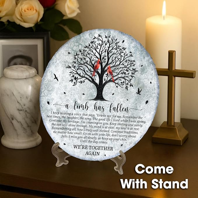 8'' Memorial Garden Stone for Loss of Loved One, Garden Stones in Memory of Loved Ones, Sympathy Gift Fathers Day, Weatherproof Outdoor Memorial Plaques, Remembrance Natural Stone with Stand HS8-8