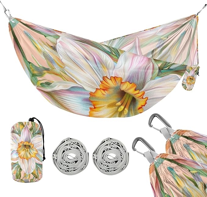 Boho Style Flower Floral Bright Yellow 330lb Capacity Outdoor Hammock with Tree Straps Backyard Hammock for Patio Backyard Lounge Base Base para poner hamaca