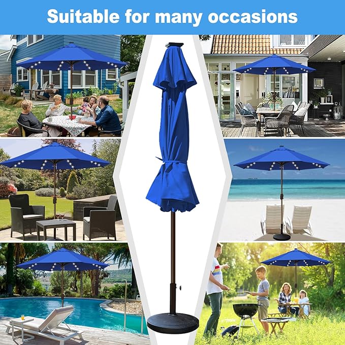 Eurmax USA 10-Year-Non-Fading 10FT Outdoor Patio Market Umbrella with LED Lights,UPF50+ UV Resistant,Heavy Duty Commercial Grade,Crank Lift Design,Windproof Vented Top for Garden,Pool,Deck,Pacific Blue