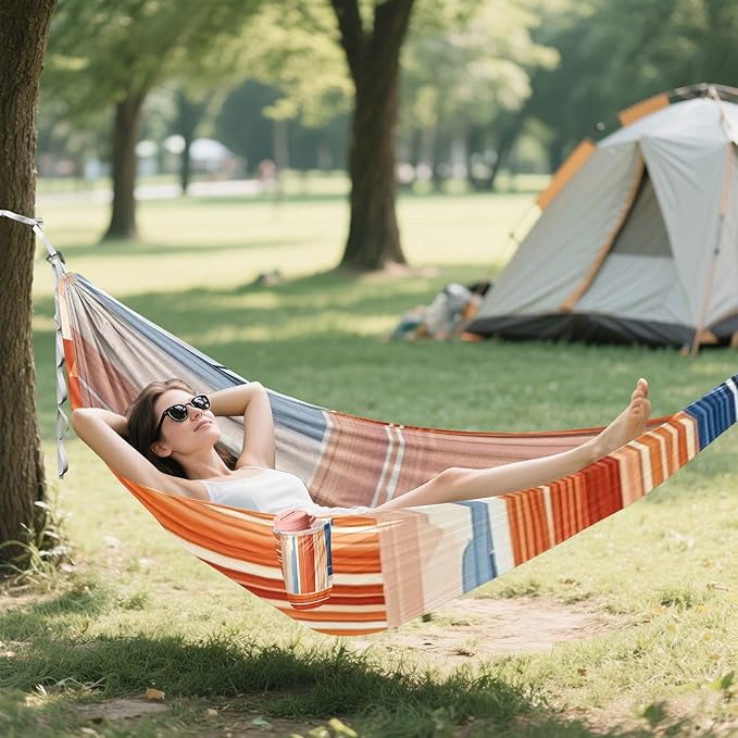 Boho Orange and Blue Regular Stripes 330lb Capacity Outdoor Hammock with Tree Straps Portable Hammock for Outside Patio Garden hamaca para Camping 0 a 24 Meses