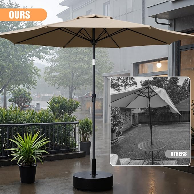 Outdoor Patio Umbrella, Table Umbrella with Push Button Tilt and Crank, 8 Ribs Market Umbrella