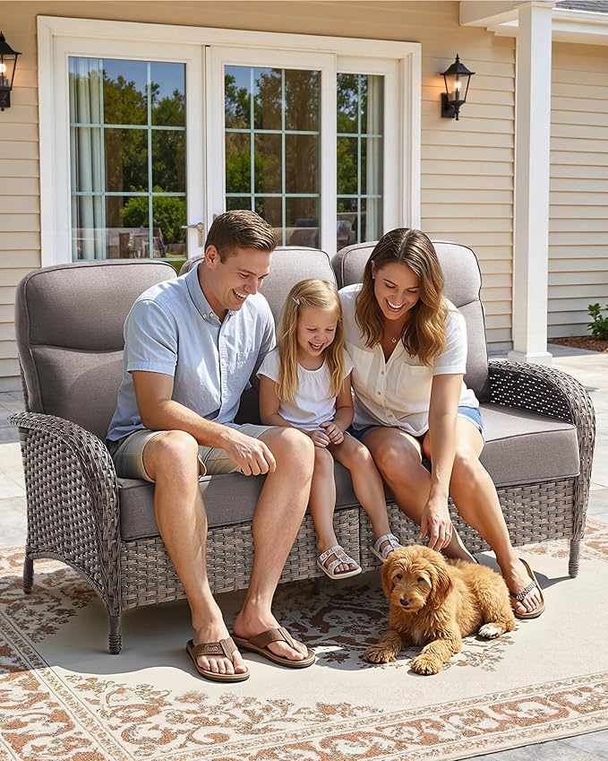 12-Piece Luxury Patio Furniture Set with 6-inch Thick Cushion,Outdoor Wicker Sofa Couch Set of 2 & Swivel Rocker Chairs, Conversation Set for Poolside, Deck & Yard - Gray