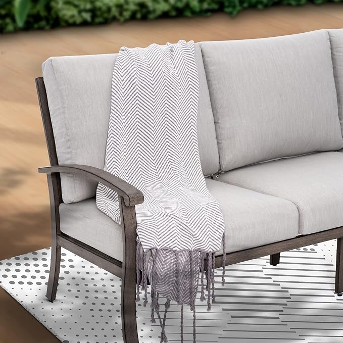 HAPPATIO 6 Piece Aluminum Patio Furniture Set, 3-Seat Outdoor Couch with Ottomans and Swivel Armchairs, All-Weather Outdoor Sectional Sofa with Comfortable Cushions and Coffee Table(Gray)