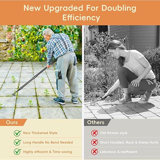 Weed Puller,Manual Crevice Cleaning Tool with 43.7" Long Handle,Gardening Weed Remover Tool for Sidewalk,Paver,Deck Boards,Garden,Patio