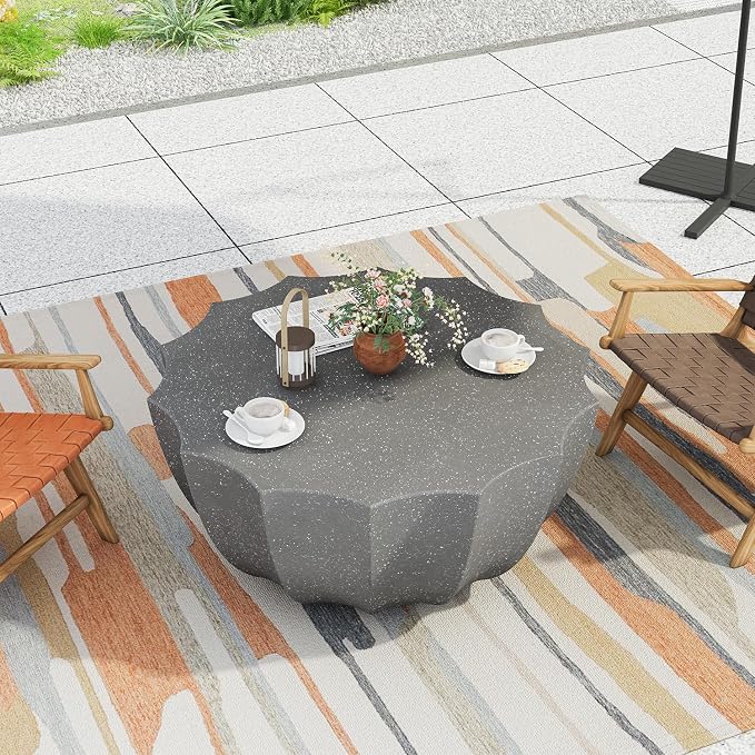 35.43" Modern Outdoor Waterproof Coffee Table - Durable MgO Cement Design for Patio, Garden, Backyard & Living Room (Grey)