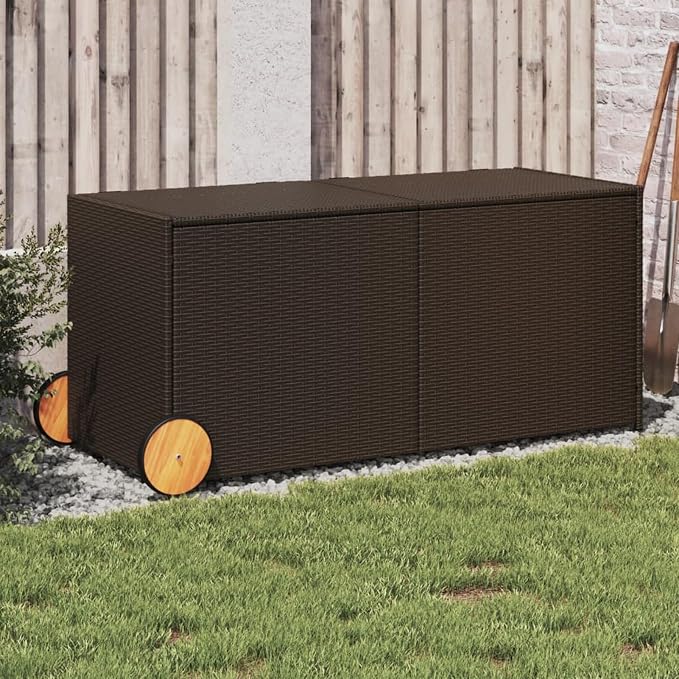 Gecheer Outdoor Storage Box, Water-Resistant PE Rattan Deck Box with Wheels and Gas Spring, 283 Gallon Capacity for Patio, Balcony, and Garden