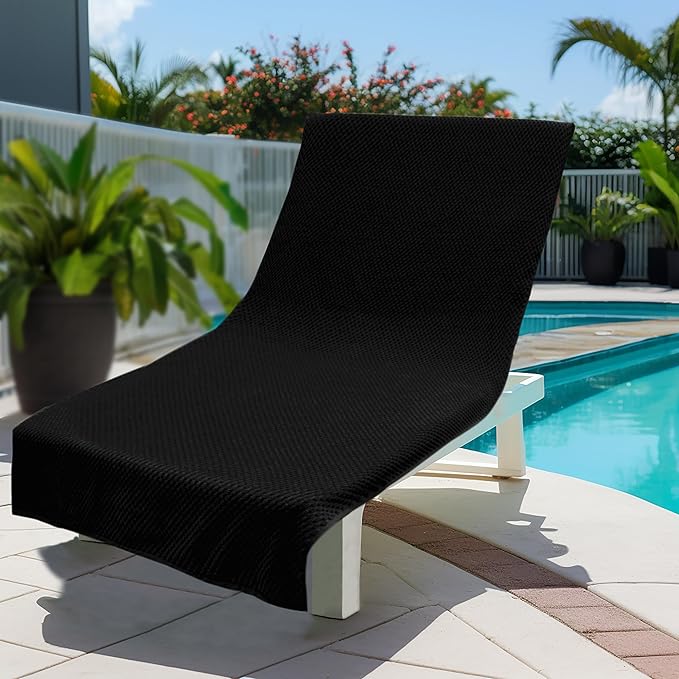 COTTON CRAFT Pool Lounge Chair Cover - 2 Pack Euro Spa Waffle Weave Chaise Lounge Cover - 100% Cotton Ringspun Terry Towel - Beach Chair Cover - Oversized 32 in W x 82 in Length x 7 in Pocket – Black