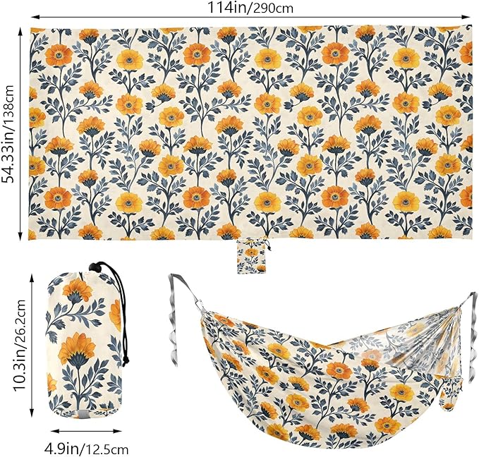 Camping Hammock Outdoor Hammocks for Outside Marigold Flowers Beach Trees Portable Lightweight with Pockets Tree Straps Indoor