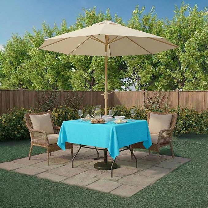 Outdoor Tablecloth Wrinkle-Free Stain Resistant Waterproof Polyester Fabric Table Cover with Zipper Umbrella Hole for Picnic/Party/Dinner/Patio Garden(60×60inch Square,Zippered,Aqua)