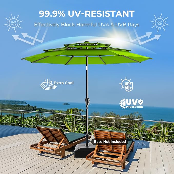 HOMSHADE 9FT 3-Tiers Outdoor Patio Umbrella with 5-Year Fade Resistant,Vented Outdoor Commercial Market Umbrella with UPF50+ UV Protection & Push Button Tilt and Crank for Pool,Backyard(Apple Green)