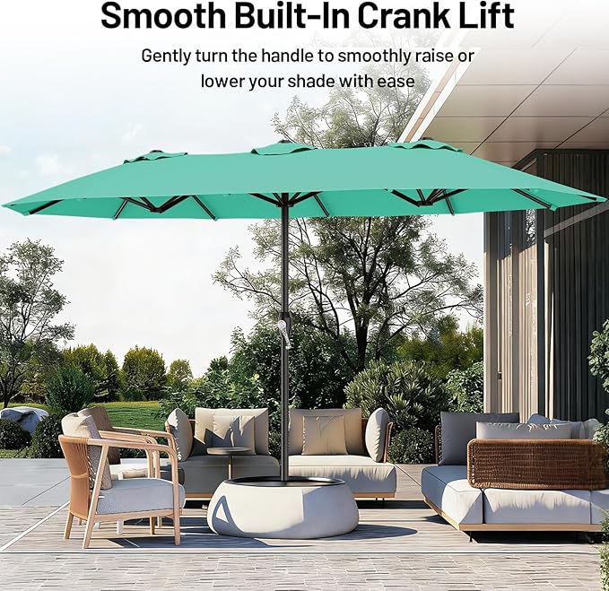 AreShark 15ft Patio Umbrella with Base, Double Sided Outdoor Umbrella with 12 Fiberglass Ribs, Large Outdoor Umbrella for Garden, Pool, Deck, Backyard & Market, Cerulean