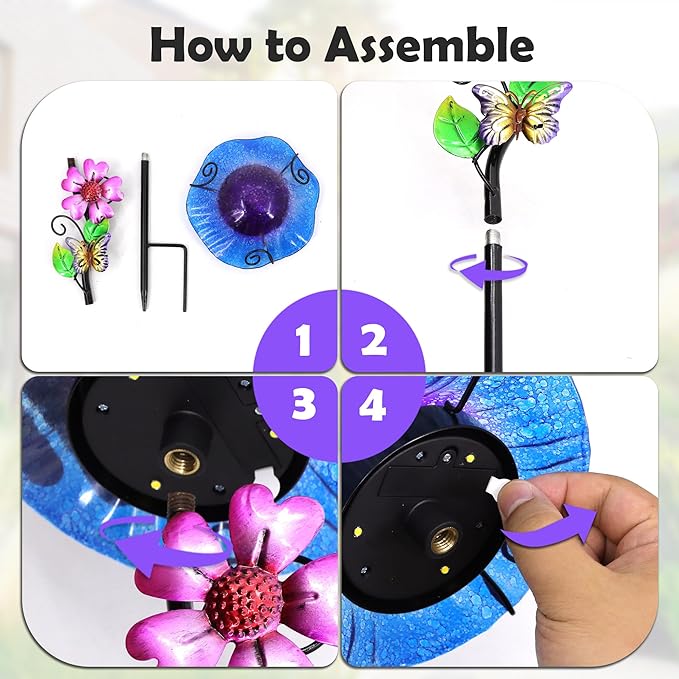 Solar Outdoor Lights Decorative Solar Glass Mushroom Lights Waterproof LED Purple Garden Stake Light for Walkway Pathway Lawn Patio Yard Decorations.