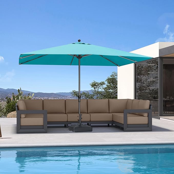 PURPLE LEAF 11.5' x 8' Patio Market Umbrella Outdoor Table Sun Umbrellas with Crank 8 Aluminum Sturdy Ribs for Pool Deck Backyard Beach Turquoise Blue
