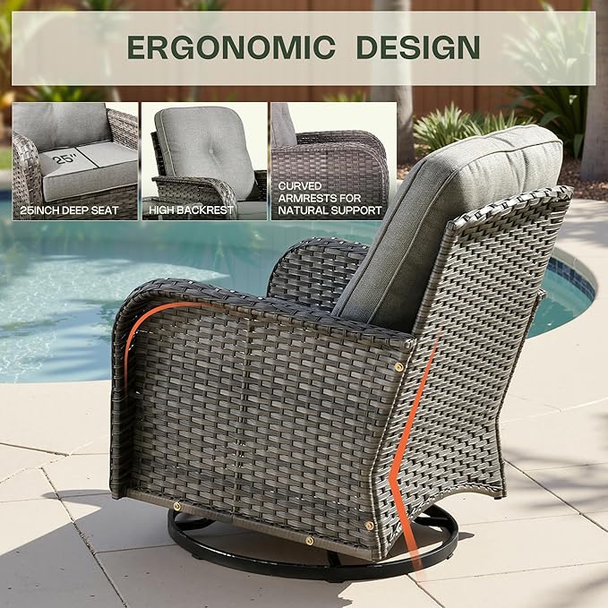 5-Piece Patio Furniture Set, Outdoor Wicker Furniture with Coffee Table, High Back Swivel Rocker Patio Chairs, Modern Rattan Outdoor Chairs Conversation Set for Porch, Balcony, Garden, Dark Gray