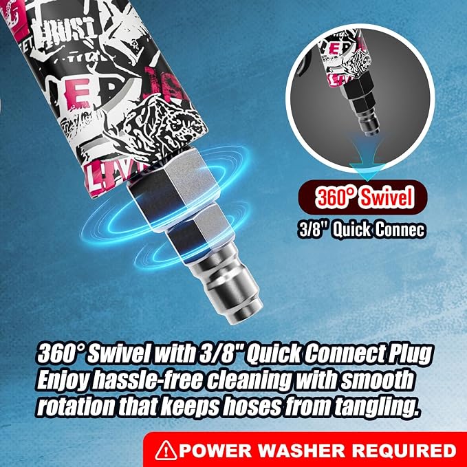 Swivel Pressure Washer Gun 3600 PSI – Easy Pull Trigger Handle with 3/8" Quick Connect Plug, Foam Cannon Compatible for Car, Home & Outdoor Cleaning (Black & Pink Graffiti)