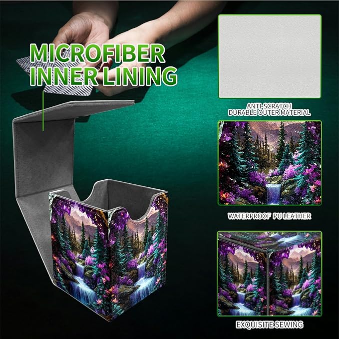 Purple Mountains Card Deck Box for MTG, Personalized Card Storage Case Fits 120+ Sleeved Cards, Premium Leather TCG Box with Strong Magnetic Closure for Magic, CCG, PTCG, Baseball Cards