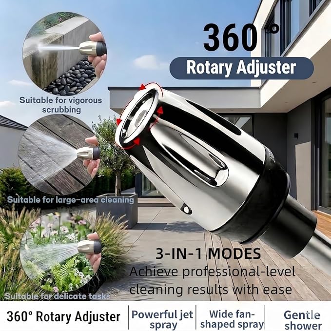 High Pressure Washer Gun with Foam Cannon & 6 Adapters, 360° Rotating 3-Mode Garden Hose Nozzle, Power Car Detailing & Patio Cleaning Tool, Fits U.S. 3/4" Thread