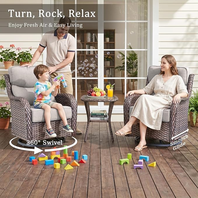 Luxury High Back Outdoor Furniture with 6-Inch Thick Cushions, Patio Furniture Set with Ottomans, 5 PCS Wicker Conversation Set for Porch, Balcony, Deck and Yard