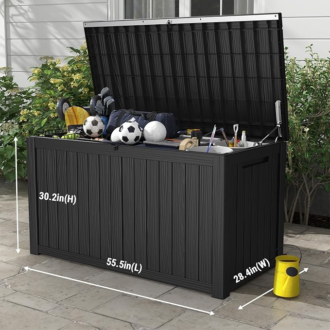Mars Villa 180 Gallon Outdoor Storage Box Waterproof, Extra Large Resin Deck Box, Outside Storage Bin for Patio Furniture Cushion, Pool Supply, Sports Gear, UV Resistant and Weatherproof, Black