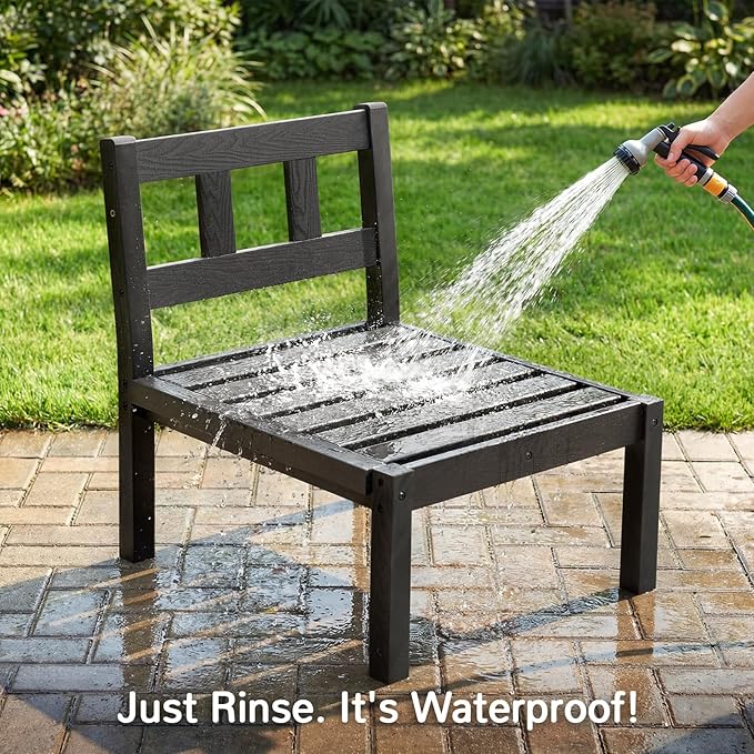 Stoog All-Weather Patio Conversation Set, 6-Piece Modular Outdoor Sectional Sofa with Table - Waterproof HIPS Frame & Quick-Dry Olefin Cushions, Black