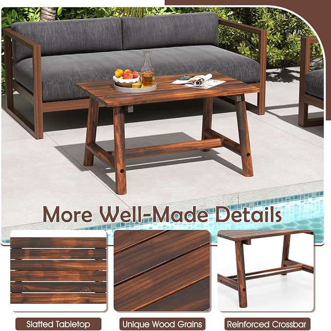 Tangkula Outdoor Coffee Table, Solid Wood Patio Desk with Slatted Tabletop, Rectangle Side Table for Garden Lawn Porch Balcony Poolside Living Room
