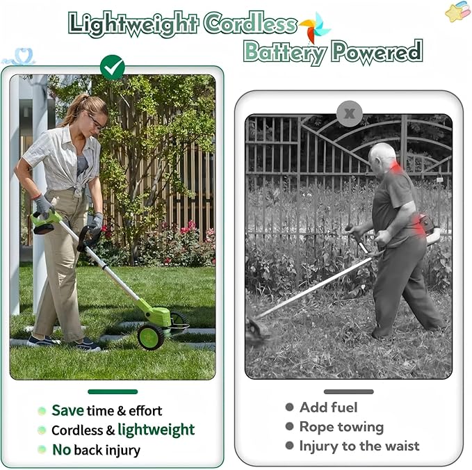 Weed Wacker,21V Electric Cordless Weed Eater 2×4.0Ah Battery-Powered with 3 Types of Blades, Adjustable Cutting Angle & Height, 3-in-1 Stringless Grass Trimmer, Brush Cutter for Lawn Yard Garden