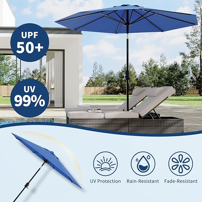 10Ft Patio Umbrella - 8 Sturdy Ribs Outdoor Table Umbrella with Crank Lift & Push Button Tilt - Market Umbrella for Pool, Deck, Yard, Garden - Turquoise