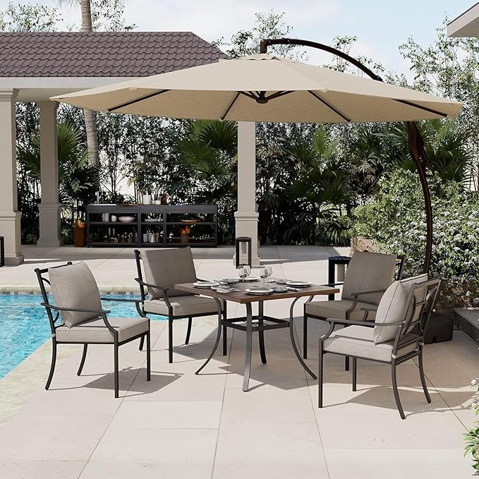 Grand patio 2-Piece Outdoor Dining Chairs Patio Fixed Dining Chair Set of 2 Frame with Removable Grey Olefin Cushions