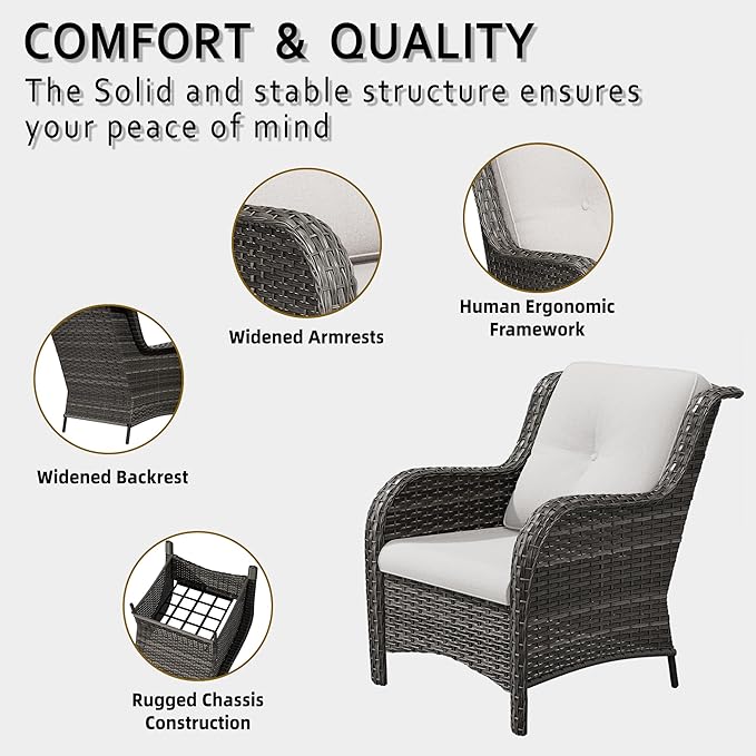 5 Pcs Patio Furniture Set with Fire Table-31'' Fire Pit Table, 4 Outdoor Rattan Wicker Conversation Chairs (4 Fixed Chairs) (Beige)