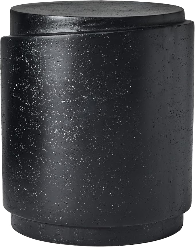 Christopher Knight Home Jarvan 18.7" H Cylindrical MGO Outdoor Side Table, Patio Decorative Small End Table, Round Top Lightweight Concrete Garden Stool for Patio Balcony, No Assembly, Black