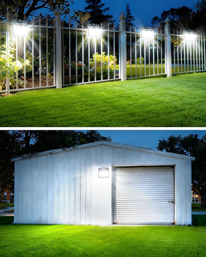 2Pack 128LED Magnetic Solar Lights Outdoor, Bright Motion Sensor Outdoor Lights with Strong Magnets, Ip65 Waterproof Solar Lights for Chain Link Fence, Patio, Yard, Camper, RV