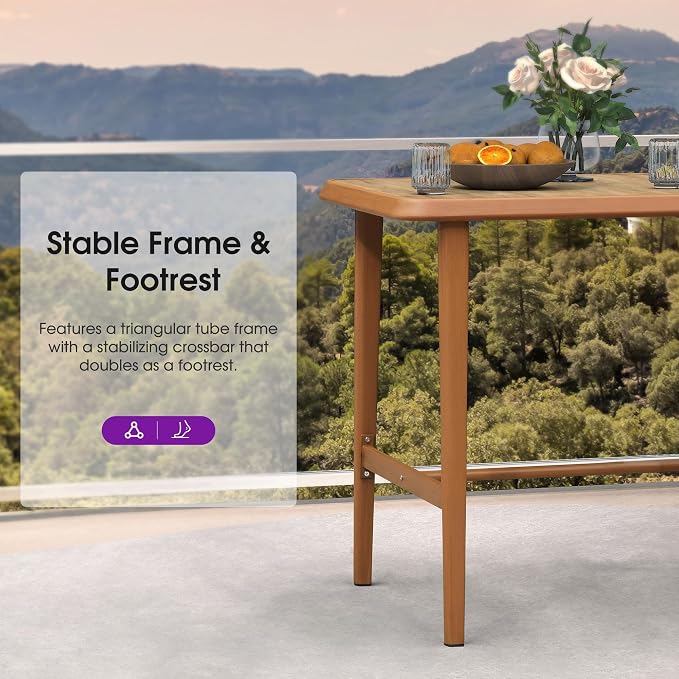 PURPLE LEAF Counter Height Table Patio Retangluar Table Dining Coffee Kitchen Breakfast Bistro Outdoor Pub Bar Table for Garden Balcony, Deep Teak