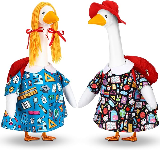 Abbylike 2 Set Back to School Porch Goose Outfit Student Goose Clothes with School Bag Fits 23'' Cement for Classroom Yard Patio Lawn Garden Pathway Statue Decoration