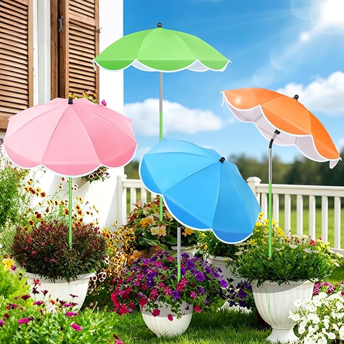 POILKMNI 4 Pack 2026 Upgraded Plant Umbrellas for Outdoor Plants - 25" Enlarged Garden Plant Umbrella Shade with Adjustable Angle, 43.3" Higher Sun Shade for Plants, Garden Beds, Potted Plant