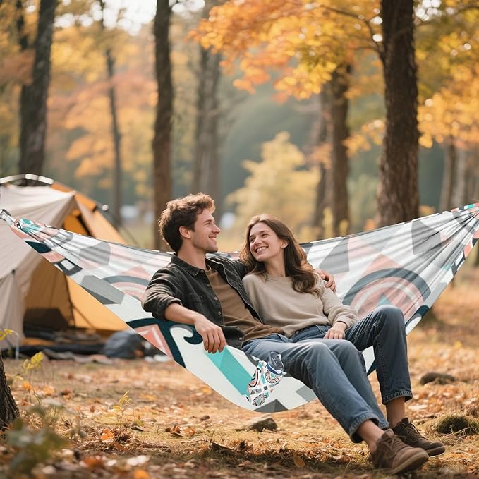 Paisley Geometric Outdoor Hammocks with Tree Straps Fabric Hammock for Camping & Hiking Essential