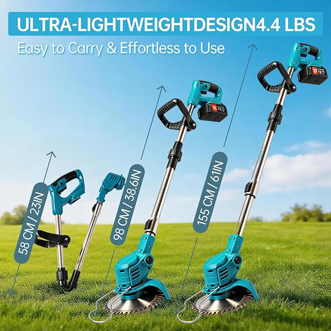 Cordless Weed Wacker Battery Powered, 4-in-1 Battery Powered Weed Eater and Edger with 21V 2.0Ah Battery, Charger, Foldable Electric String Trimmer for Lawn, Garden and Yard
