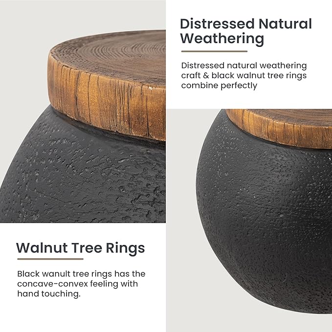 HOMPUS Outdoor Concrete Side Table Set of 2, 2 Pieces Jar Shaped Round Coffee Table, Outdoor Accent Table Modern Patio End Table Sets for Garden, Paito, Living Room