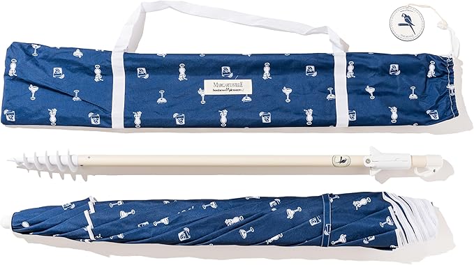 Business & Pleasure Co. Margaritaville Manana Umbrella - 6.5' Beach Umbrella Sand Anchor, 7' Tall Telescopic Aluminum Pole, UPF 50+
