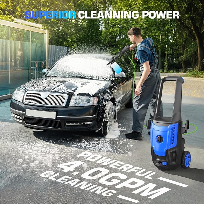 5000PSI Pressure Cleaner, High Power Cleaner Machine, with 4 Nozzle and Soap Bottle for Cars/Fences/Driveways/Home/Patios (Blue)