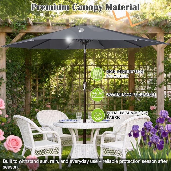 Blissun 10FT Outdoor Patio Umbrella, Outdoor Table Umbrella, Yard Umbrella, Market Umbrella with 8 Sturdy Ribs, Push Button Tilt and Crank