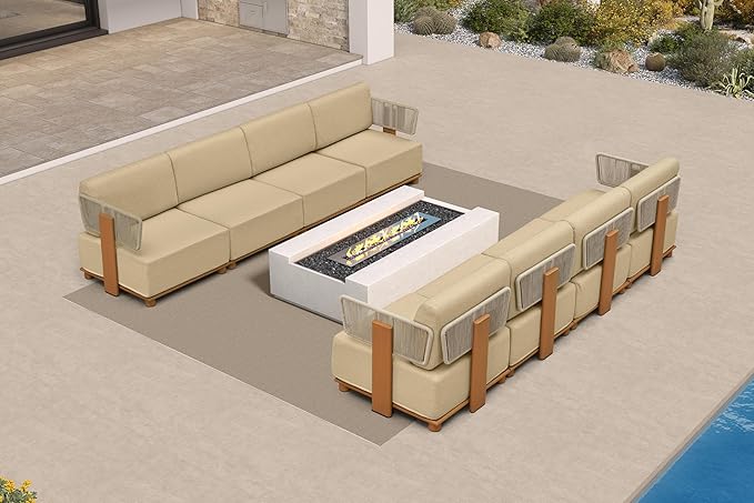 PURPLE LEAF Patio Furniture Set Modular Open-End Outdoor Sectional Sofa with 11" Thick Olefin Cushion 8-Piece Outdoor Conversation Set for Patio Backyard Garden Poolside, Beige