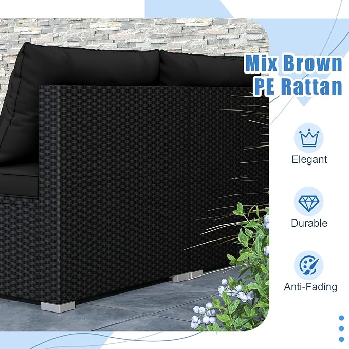 DORTALA 5 Piece Wicker Patio Furniture Set, PE Rattan Outdoor Sectional Conversation Set with Acacia Wood Coffee Table, 4 Chairs for Deck, Backyard, Poolside, Black