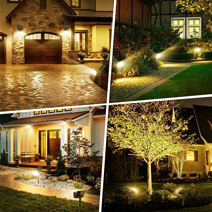 WENATY 102 LED Solar Spot Lights Outdoor Waterproof IP65, Adjustable Landscape Spotlights, [8 Pack/4 Modes] Auto On/Off Solar Powered Flood Lights for Outside Yard Garden Wall Pathway (Warm White)