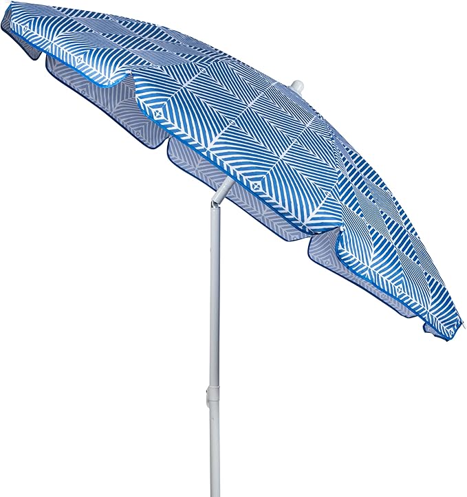 PICNIC TIME 5.5 Ft Portable Beach Umbrella, Lightweight UV Protection Sunshade with Tilt Pole & Carry Bag, Outdoor Canopy Umbrella for Beach, Sand, Pool, Patio, Camping, Travel, or Backyard Shade, (Blue Athens Pattern)