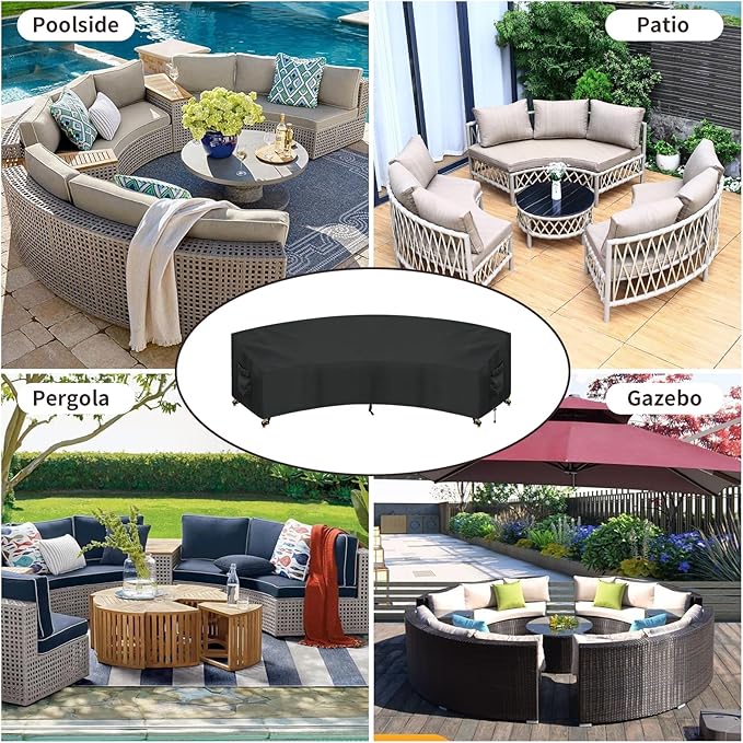 PureFit Outdoor Sectional Sofa Cover Waterproof Curved Patio Furniture Covers for Deck, Lawn and Backyard, 120Lx36Dx38Hx82FL, Black