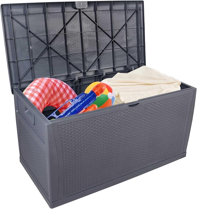 120 Gallon Outdoor Storage Box with Lockable Lid, Weather Resistant Design, Storage Bin Delivery Box for Storing Outdoor Cushions, and Tools, Durable Resin Construction, Deck Boxes Container