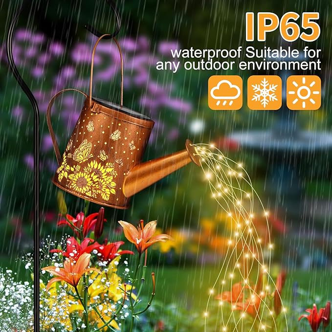 Solar Watering Can Light, Solar Powered Hanging Lantern Landscape Lights, Decorative Garden for Yard Waterproof Garden Decor, Gifts for Mom, Grandma（Sunflower + Butterfly）