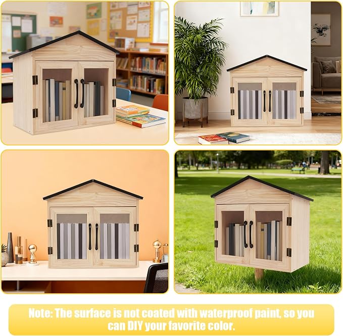 Outdoor Library Box Literature Exchange Book Box 16.9x11x16.5 in | Outdoors DIY Storage Wooden Cabinet Library Boxs for Neighborhoods Community Schools Blessing Boxs Outdoor Food Pantry