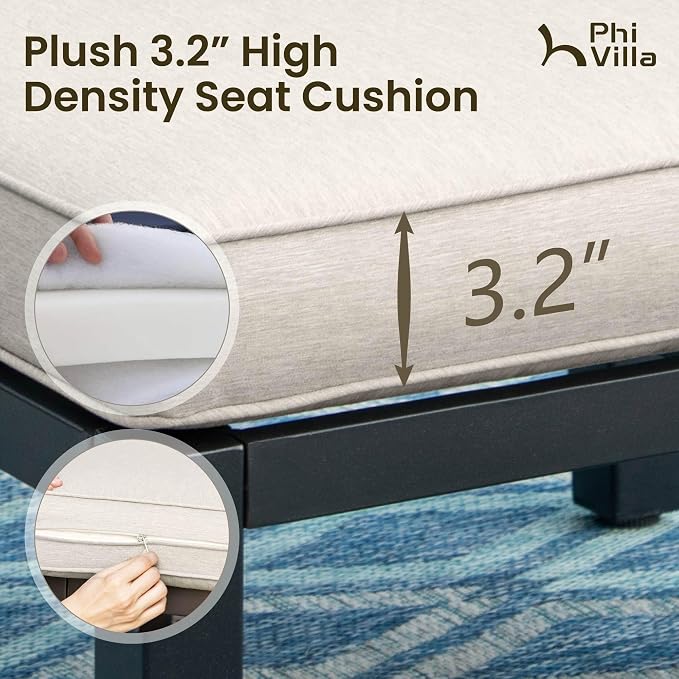 PHI VILLA 8 Pieces Outdoor Patio Furniture Set,Metal Frame Modern Outdoor Sectional Sofa Set,8 Seats with Umbrella Patio Conversation Sets,for Poolside and Backyard,Light Grey
