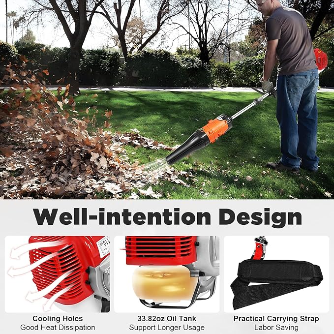 Gas Handheld Sweeper 52cc, 2 Stroke 2.3HP Engine Power Snow Sweeping Broom, 20.47in Wide Turf Lawns Artificial Grass Power Brush Lawn Sweeper Cleaner Tools with Blow Function